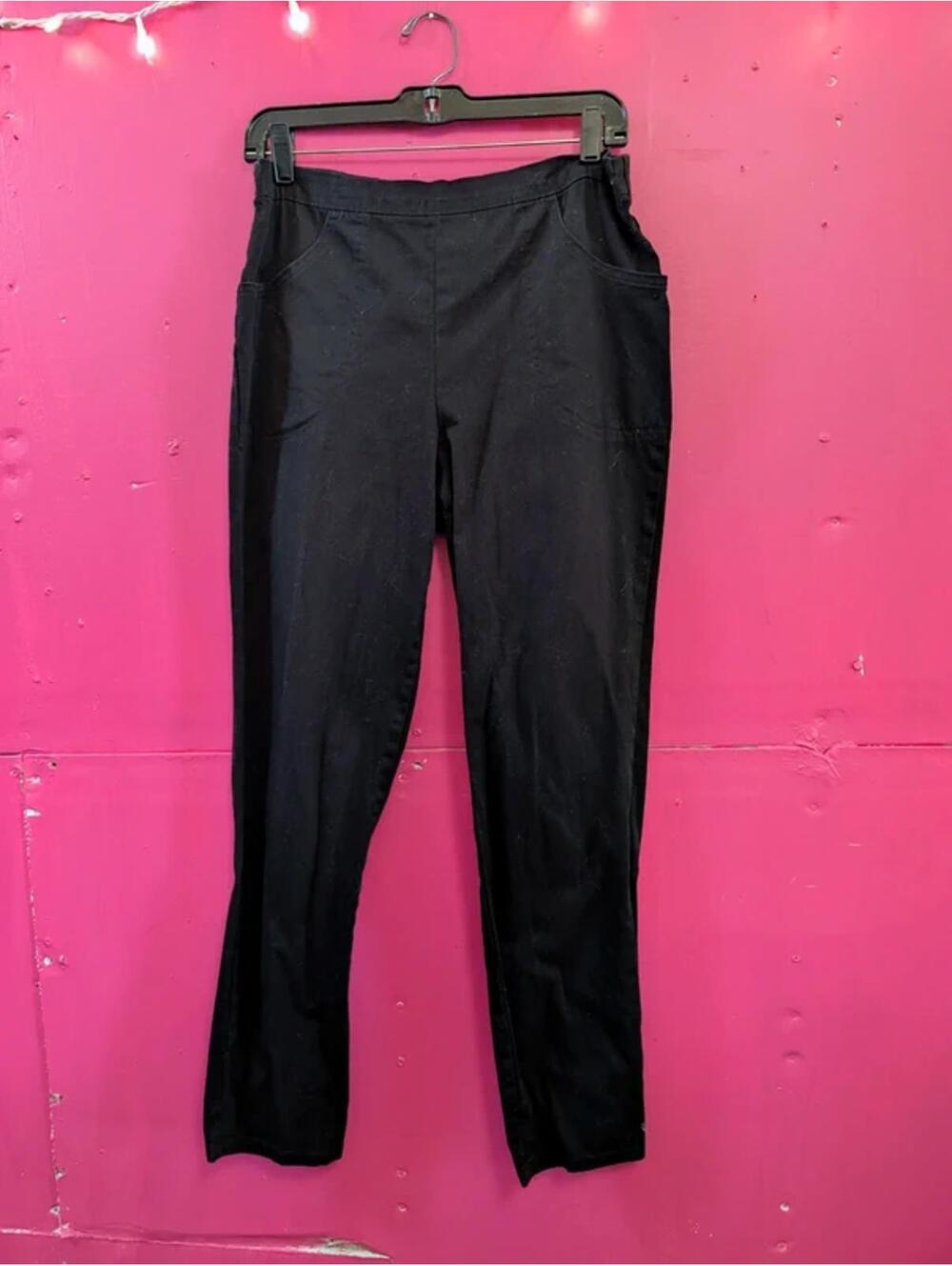 Black Flat Front Stretch Cotton Trousers Medium size 8/10 - Picture 1 of 3